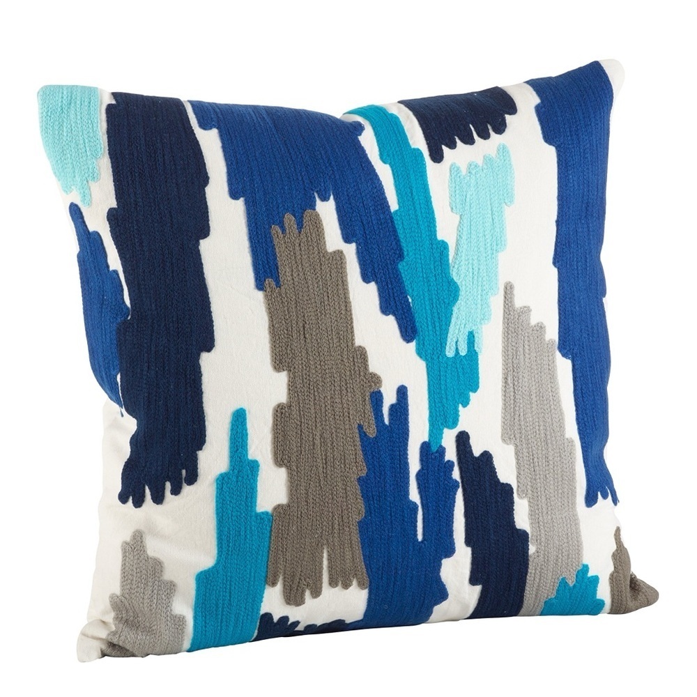 New Embroidered Brushstroke
Design Down Filled Throw Pillow, Ocean Blue, 20"